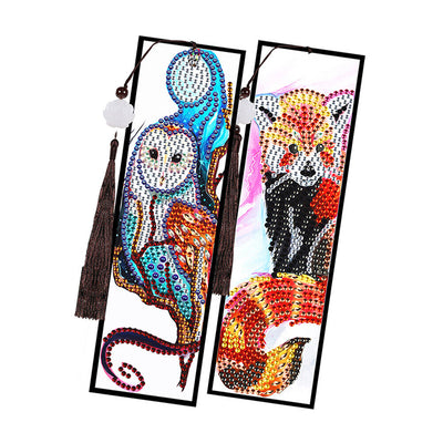 2/4Pcs Deer, Red Panda, Owl and Ring-Tailed Lemur Leather Bookmark Diamond Painting Kits