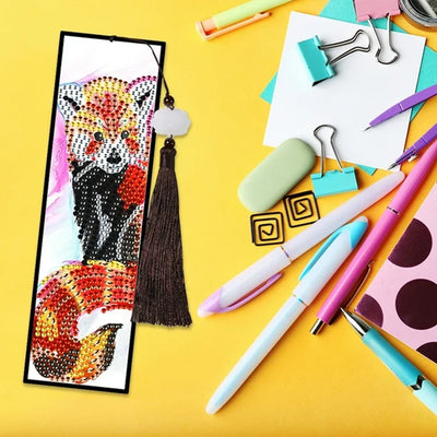 2/4Pcs Deer, Red Panda, Owl and Ring-Tailed Lemur Leather Bookmark Diamond Painting Kits