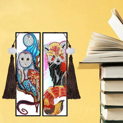 2/4Pcs Deer, Red Panda, Owl and Ring-Tailed Lemur Leather Bookmark Diamond Painting Kits