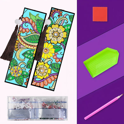 2/4Pcs Flowers and Vines Leather Bookmark Diamond Painting Kits