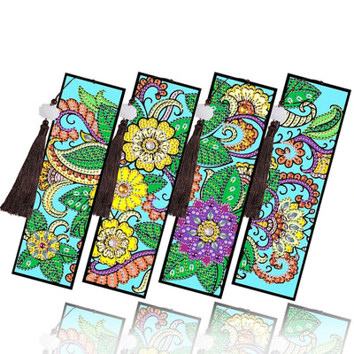 2/4Pcs Flowers and Vines Leather Bookmark Diamond Painting Kits