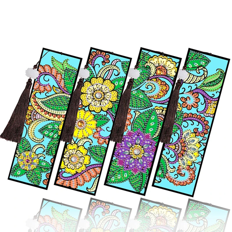 2/4Pcs Flowers and Vines Leather Bookmark Diamond Painting Kits