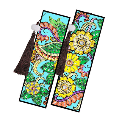 2/4Pcs Flowers and Vines Leather Bookmark Diamond Painting Kits