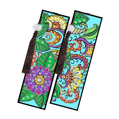 2/4Pcs Flowers and Vines Leather Bookmark Diamond Painting Kits