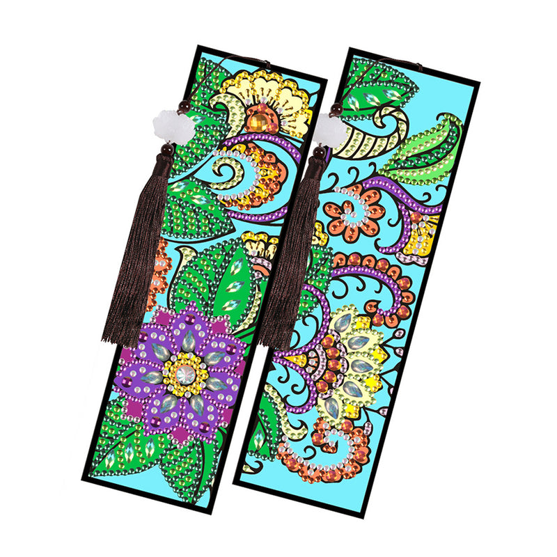 2/4Pcs Flowers and Vines Leather Bookmark Diamond Painting Kits