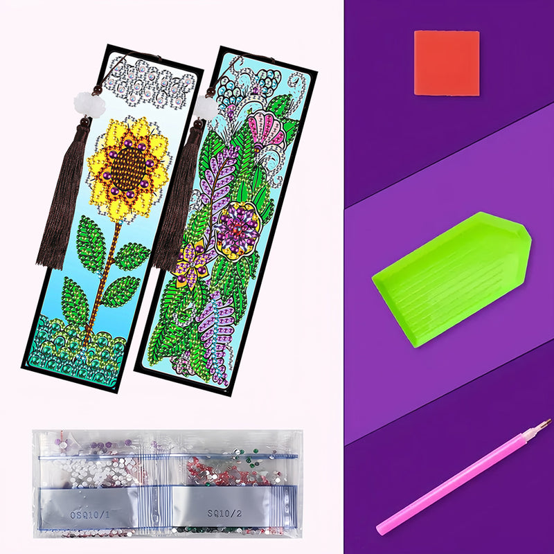 2/4Pcs Sunflowers and Chrysanthemums Leather Bookmark Diamond Painting Kits