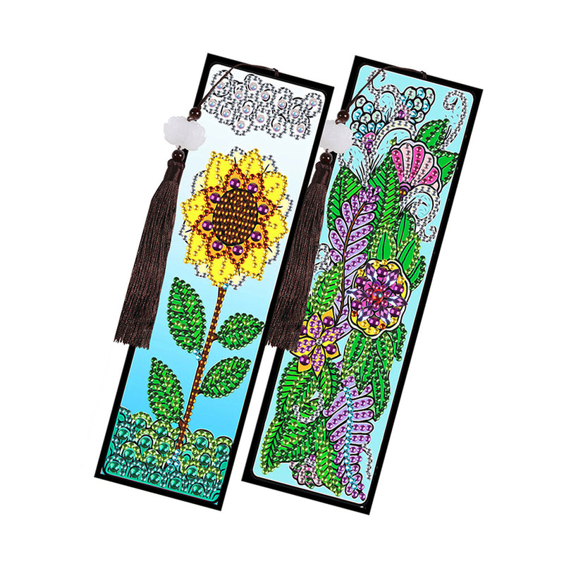 2/4Pcs Sunflowers and Chrysanthemums Leather Bookmark Diamond Painting Kits