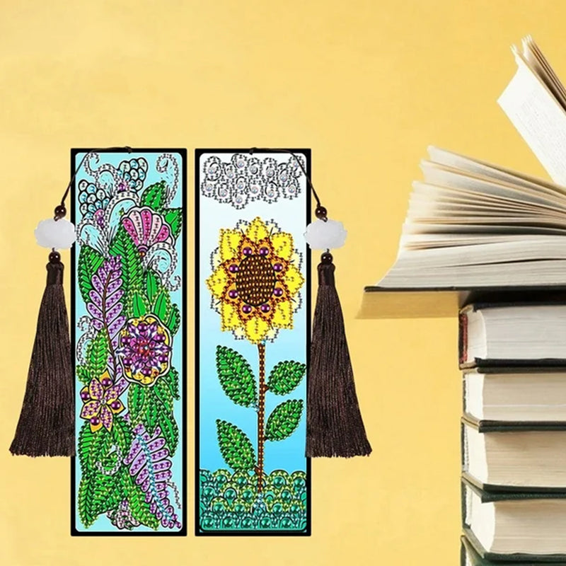 2/4Pcs Sunflowers and Chrysanthemums Leather Bookmark Diamond Painting Kits