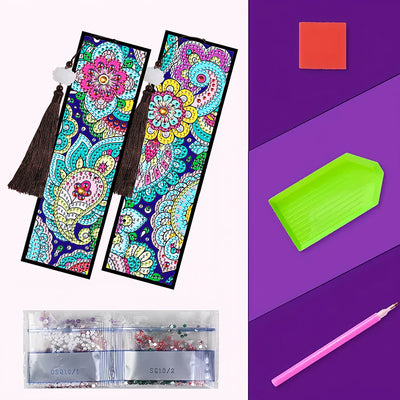 2/4Pcs Abstract Flowers and Vines Leather Bookmark Diamond Painting Kits