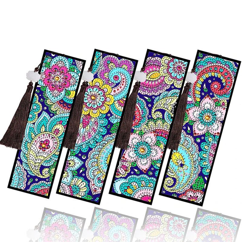 2/4Pcs Abstract Flowers and Vines Leather Bookmark Diamond Painting Kits