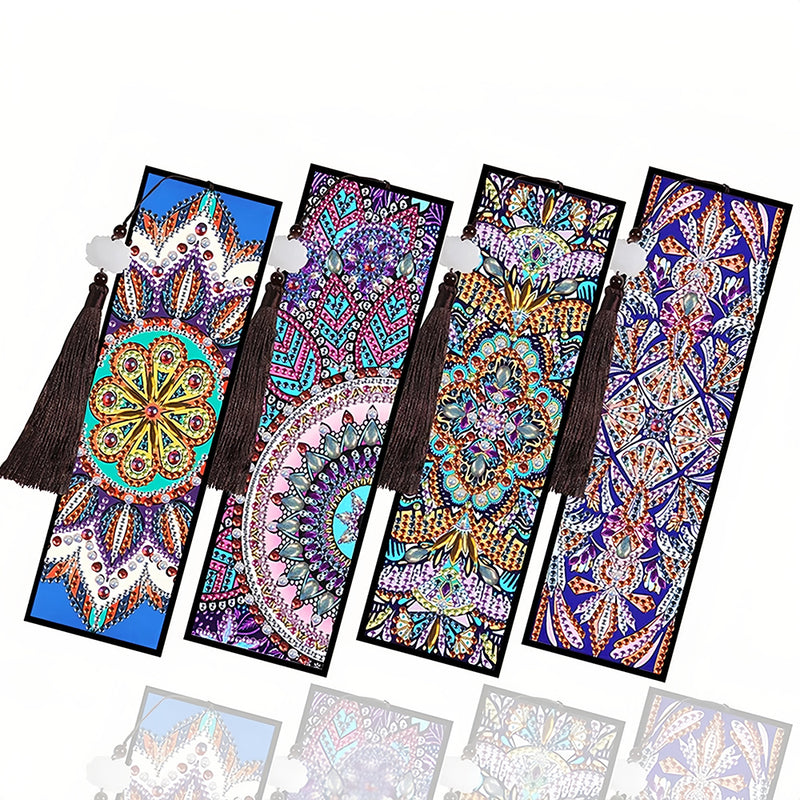 2/4Pcs Colorful Mandala Leather Bookmark Diamond Painting Kits