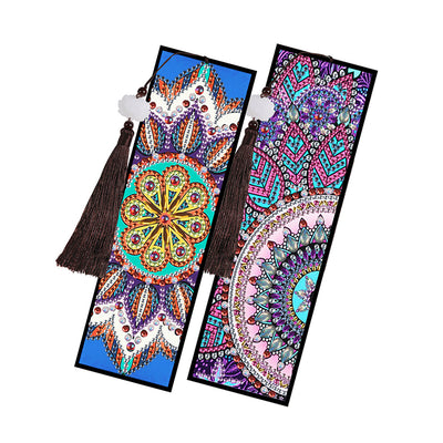 2/4Pcs Colorful Mandala Leather Bookmark Diamond Painting Kits