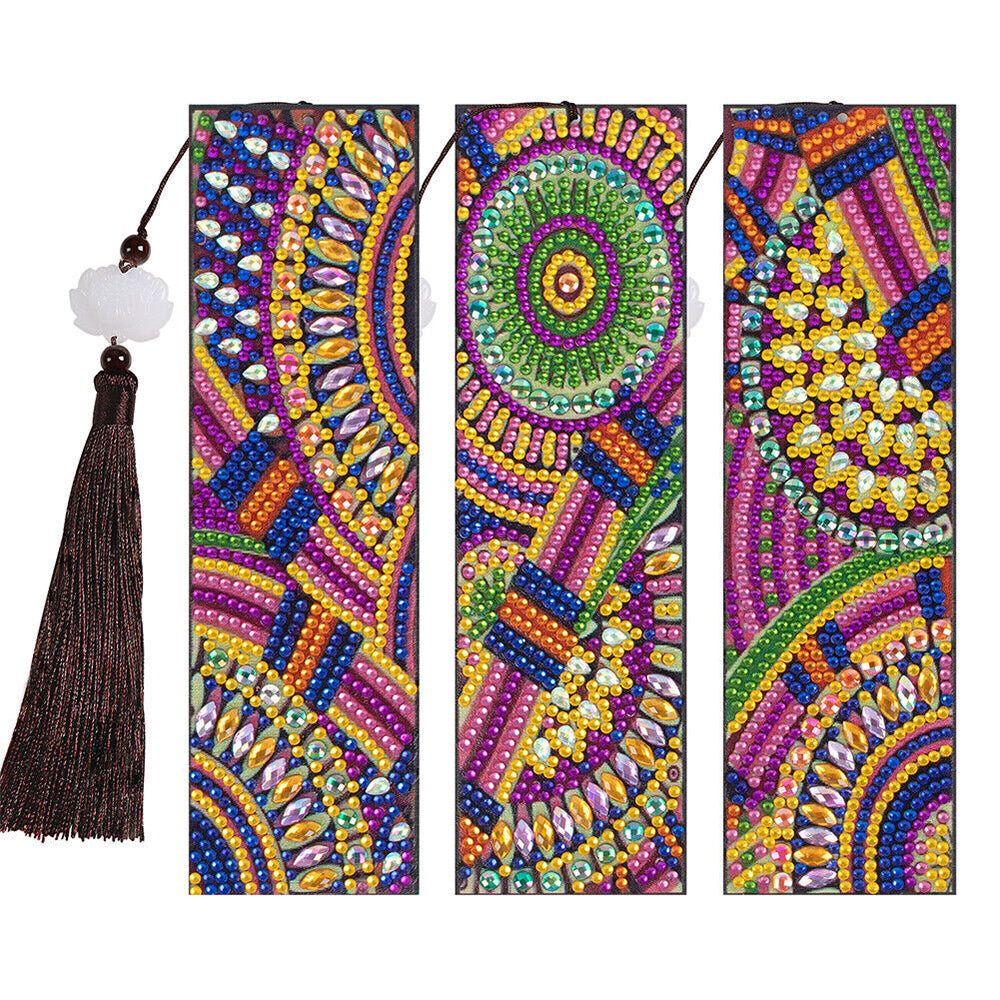 3Pcs Colorful Mandala Leather Bookmark Diamond Painting Kits