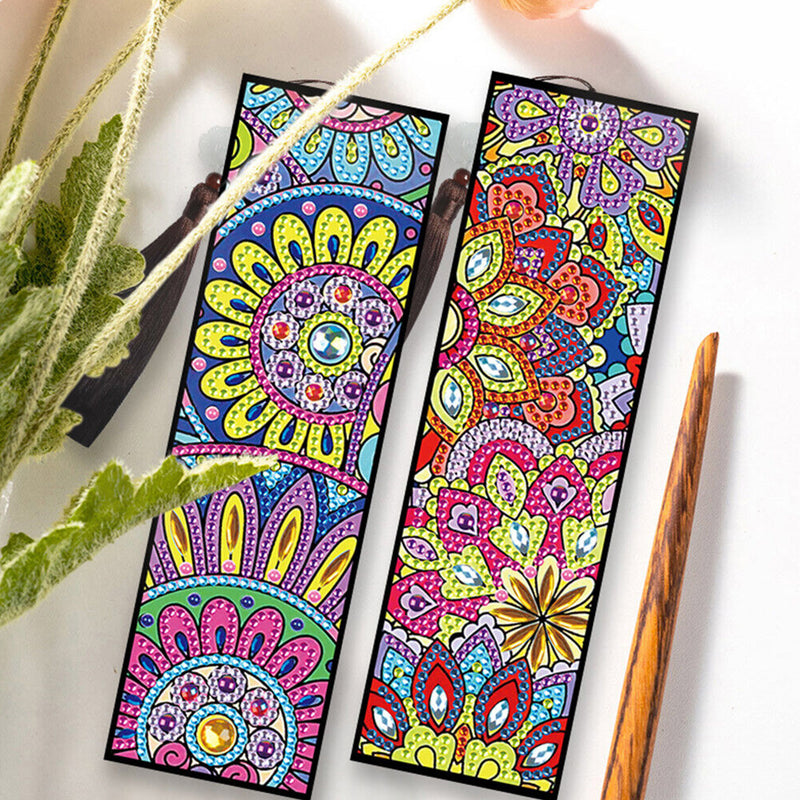 2/4Pcs Chrysanthemums Mandala Leather Bookmark Diamond Painting Kits