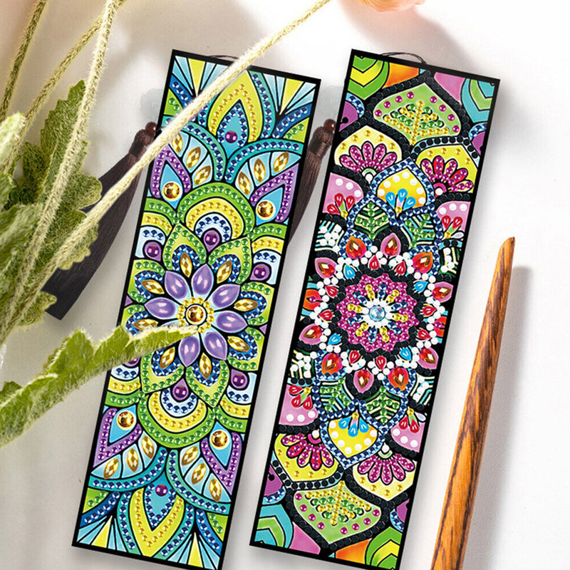 2/4Pcs Beautiful Mandala Leather Bookmark Diamond Painting Kits