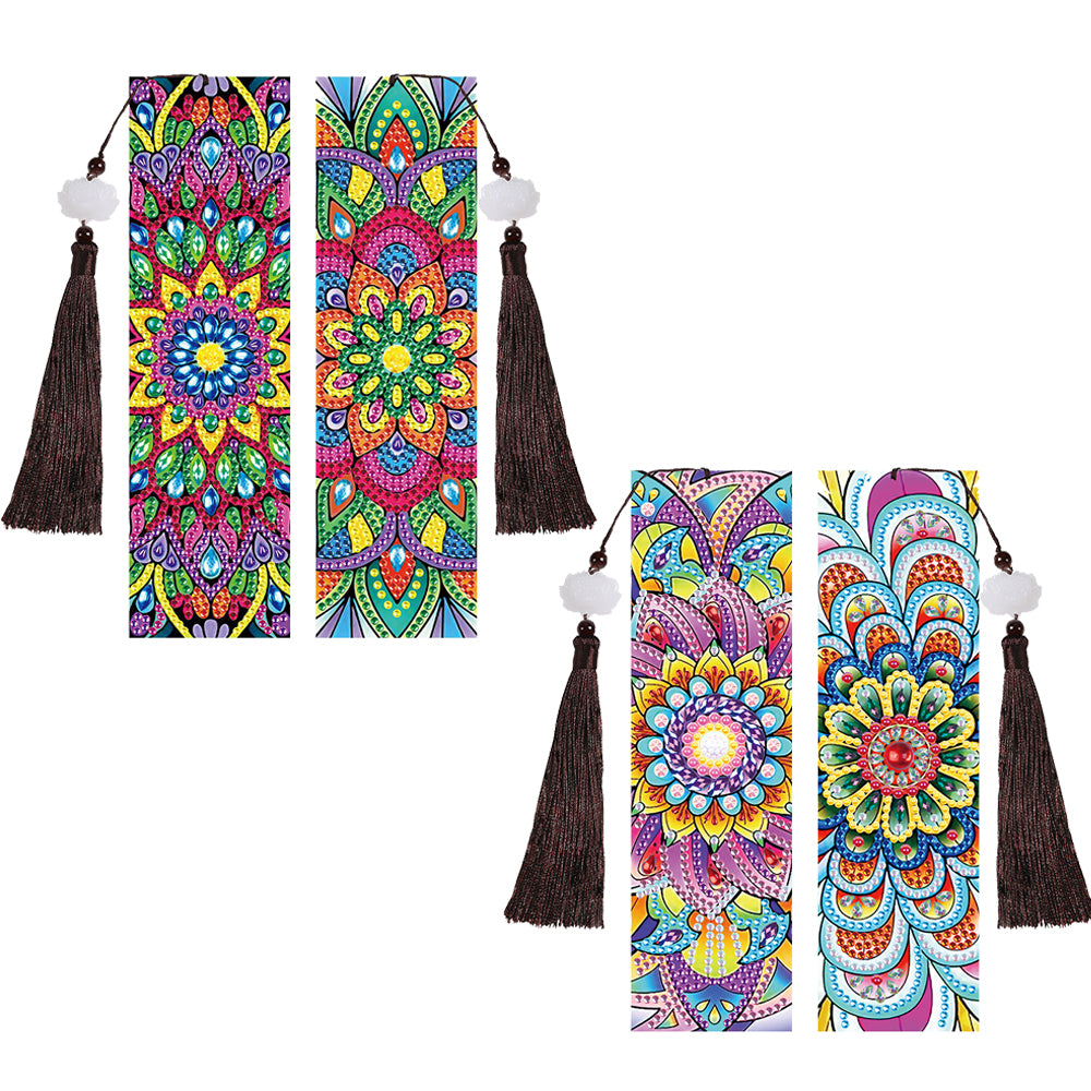 2/4Pcs Lotus Mandala Leather Bookmark Diamond Painting Kits