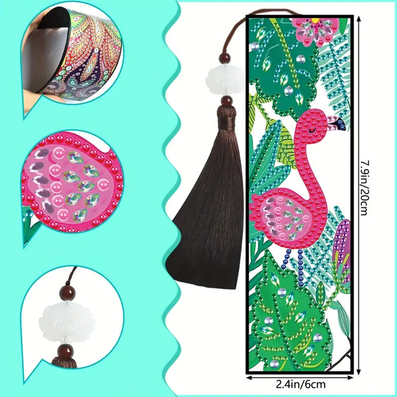 2Pcs Cartoon Flamingo and Toucan Leather Bookmark Diamond Painting Kits