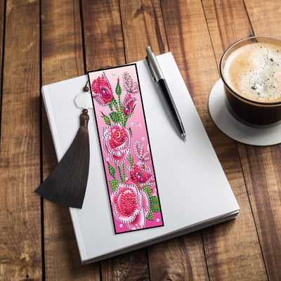 2Pcs Pink Rose and Butterfly Leather Bookmark Diamond Painting Kits