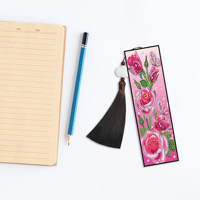 2Pcs Pink Rose and Butterfly Leather Bookmark Diamond Painting Kits