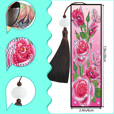 2Pcs Pink Rose and Butterfly Leather Bookmark Diamond Painting Kits