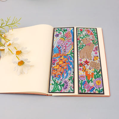 2Pcs Cartoon Cat and Butterfly Leather Bookmark Diamond Painting Kits