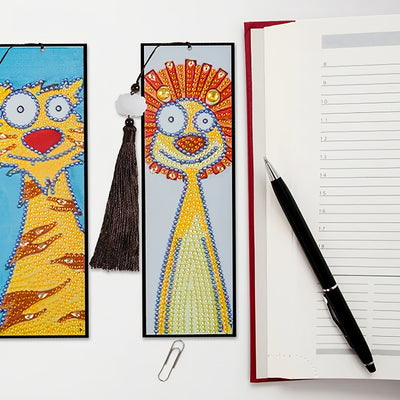 2Pcs Cartoon Tiger and Lion Leather Bookmark Diamond Painting Kits