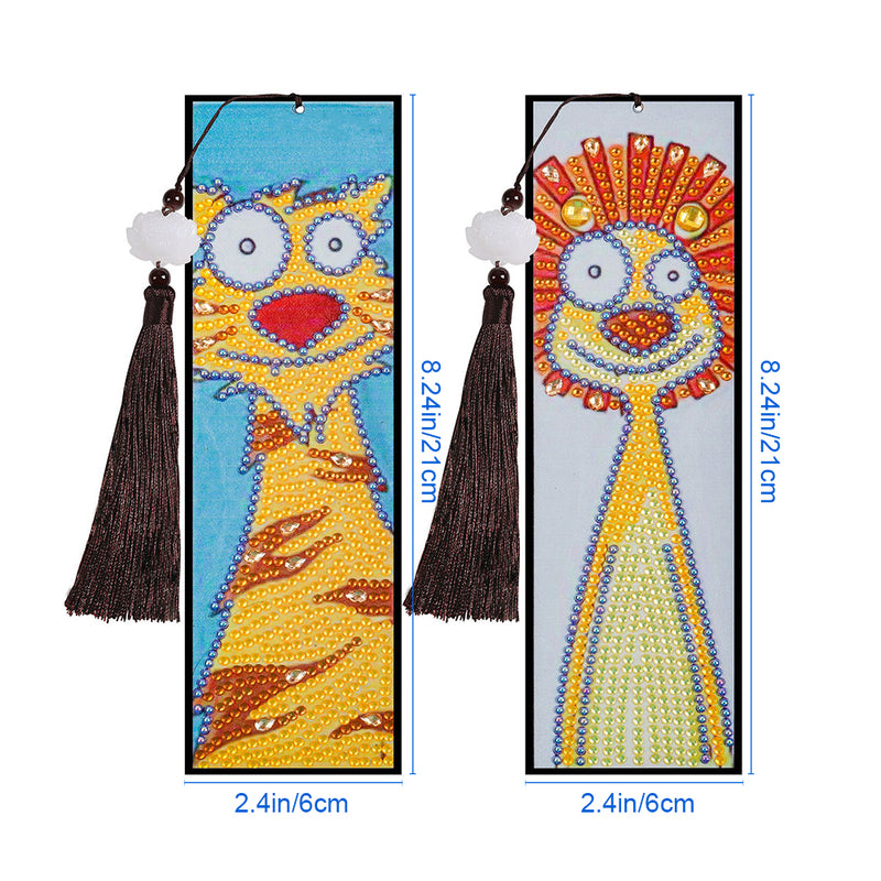 2Pcs Cartoon Tiger and Lion Leather Bookmark Diamond Painting Kits