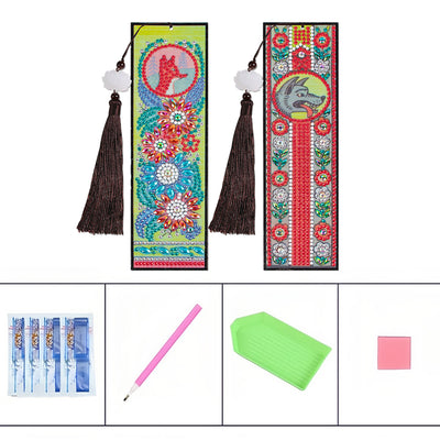 2/4Pcs Cartoon Animals and Flowers Leather Bookmark Diamond Painting Kits