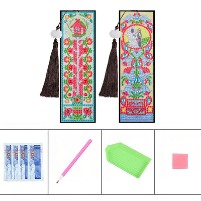 2/4Pcs Cartoon Animals and Flowers Leather Bookmark Diamond Painting Kits