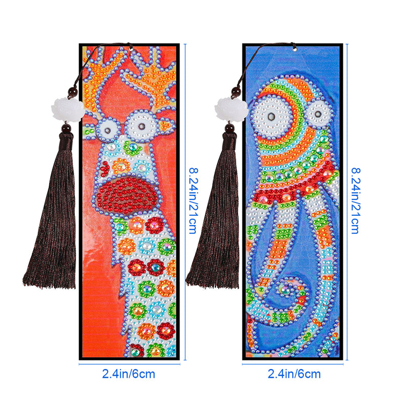 2/4Pcs Cartoon Deer and Octopus Leather Bookmark Diamond Painting Kits