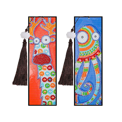 2/4Pcs Cartoon Deer and Octopus Leather Bookmark Diamond Painting Kits