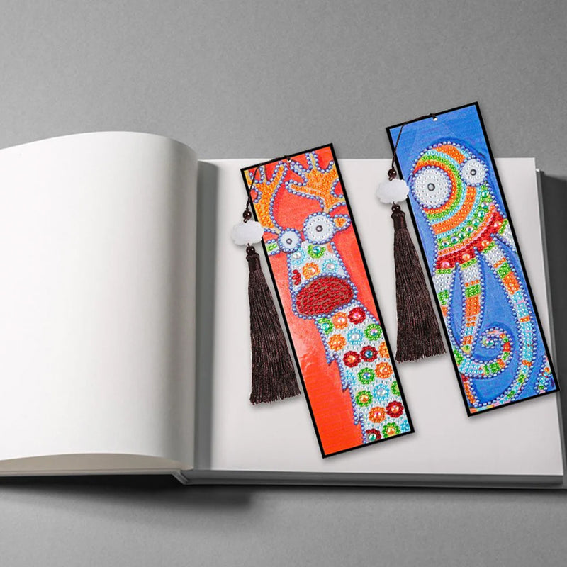 2/4Pcs Cartoon Deer and Octopus Leather Bookmark Diamond Painting Kits