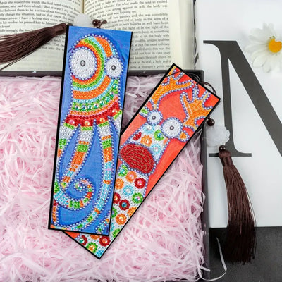 2/4Pcs Cartoon Deer and Octopus Leather Bookmark Diamond Painting Kits