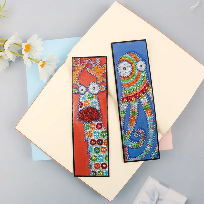 2/4Pcs Cartoon Deer and Octopus Leather Bookmark Diamond Painting Kits