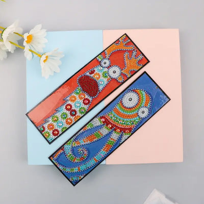 2/4Pcs Cartoon Deer and Octopus Leather Bookmark Diamond Painting Kits