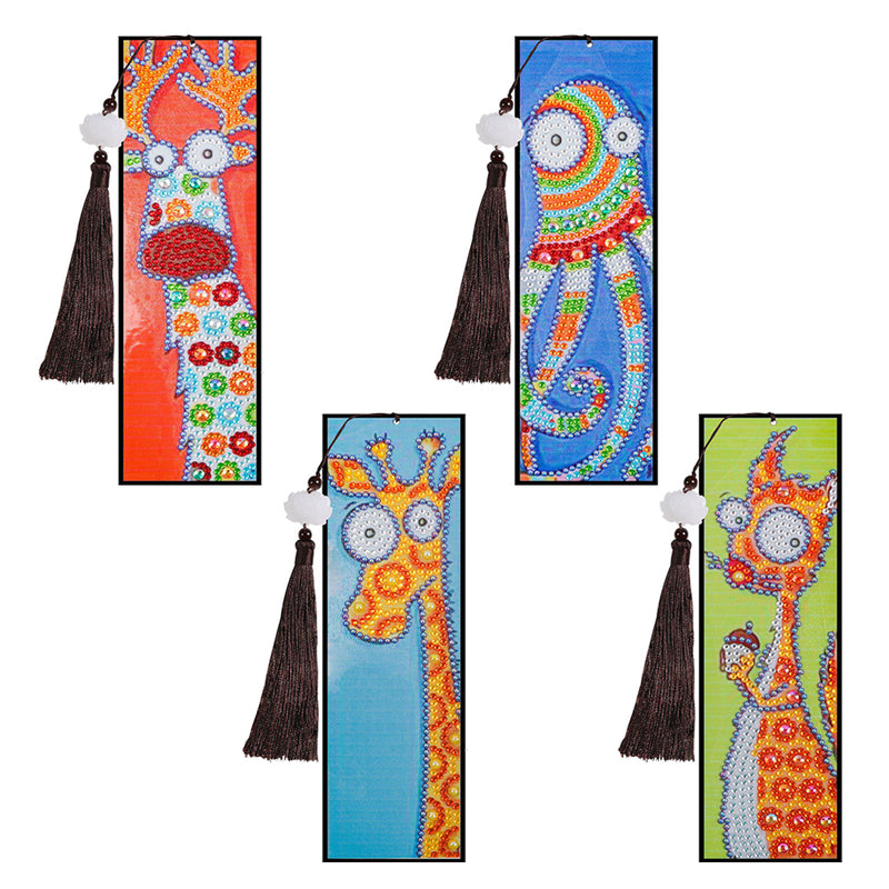 2/4Pcs Cartoon Deer and Octopus Leather Bookmark Diamond Painting Kits