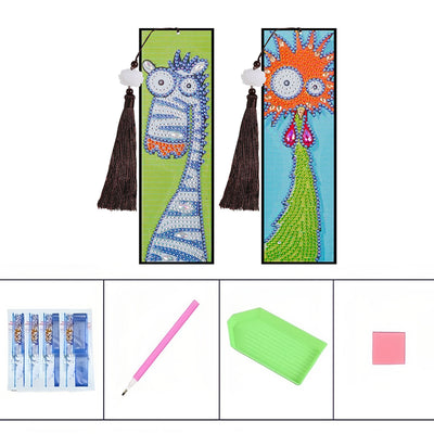 2/4Pcs Cartoon Zebra and Chick Leather Bookmark Diamond Painting Kits