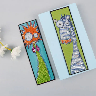 2/4Pcs Cartoon Zebra and Chick Leather Bookmark Diamond Painting Kits