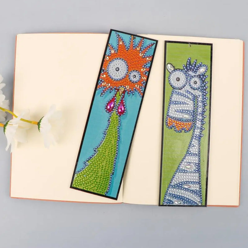 2/4Pcs Cartoon Zebra and Chick Leather Bookmark Diamond Painting Kits