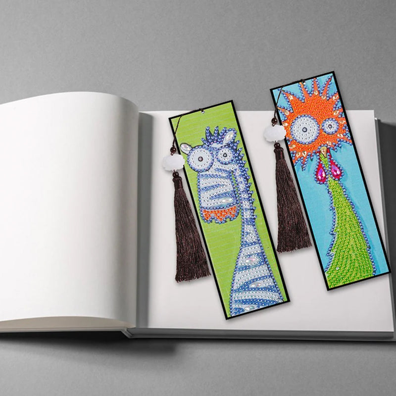 2/4Pcs Cartoon Zebra and Chick Leather Bookmark Diamond Painting Kits