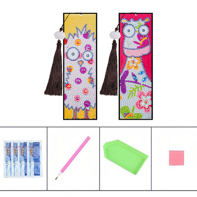 2/4Pcs Cartoon Zebra and Chick Leather Bookmark Diamond Painting Kits