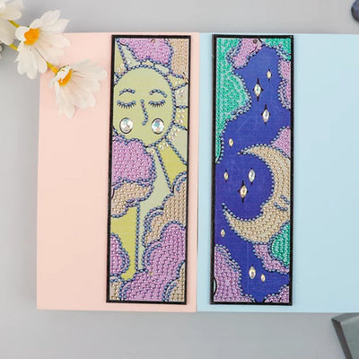 2Pcs Cartoon Sun and Moon Leather Bookmark Diamond Painting Kits