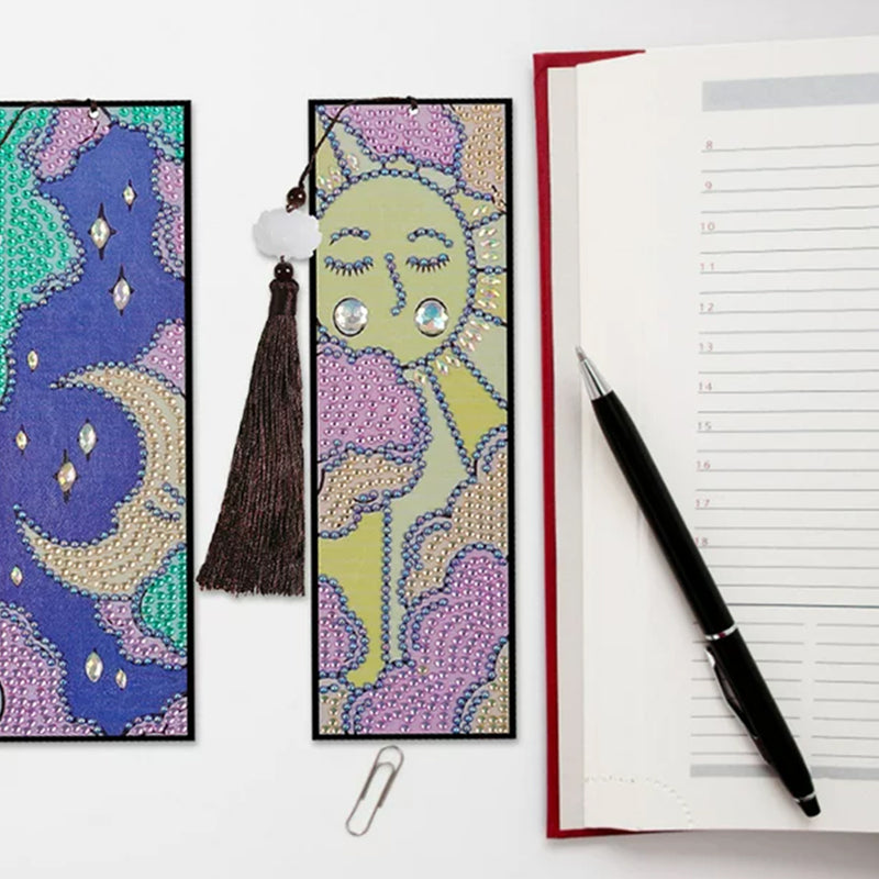 2Pcs Cartoon Sun and Moon Leather Bookmark Diamond Painting Kits