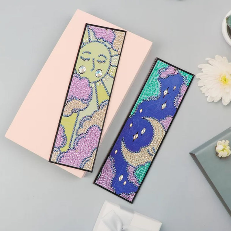 2Pcs Cartoon Sun and Moon Leather Bookmark Diamond Painting Kits