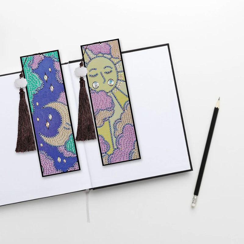 2Pcs Cartoon Sun and Moon Leather Bookmark Diamond Painting Kits