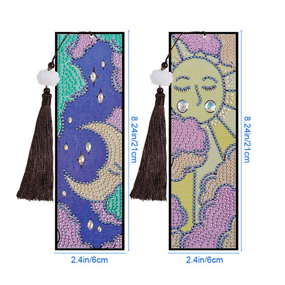 2Pcs Cartoon Sun and Moon Leather Bookmark Diamond Painting Kits