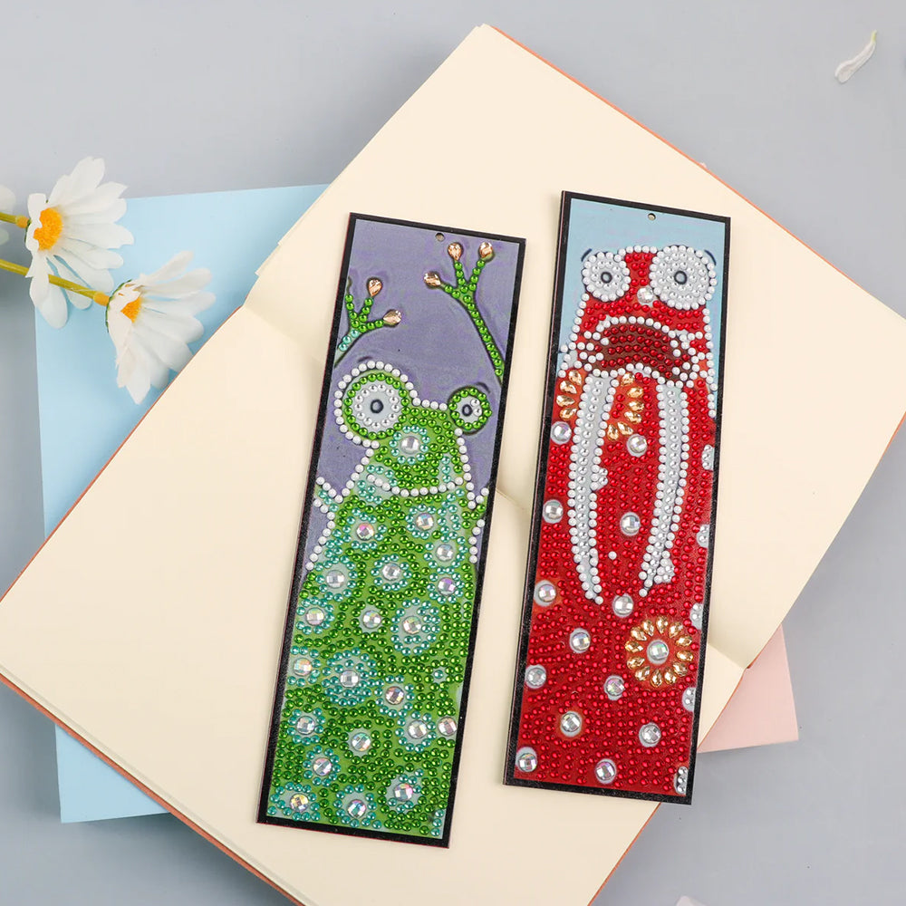 2Pcs Cartoon Frog and Rabbit Leather Bookmark Diamond Painting Kits