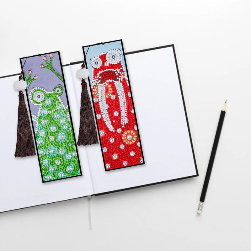 2Pcs Cartoon Frog and Rabbit Leather Bookmark Diamond Painting Kits