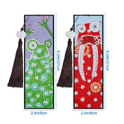 2Pcs Cartoon Frog and Rabbit Leather Bookmark Diamond Painting Kits