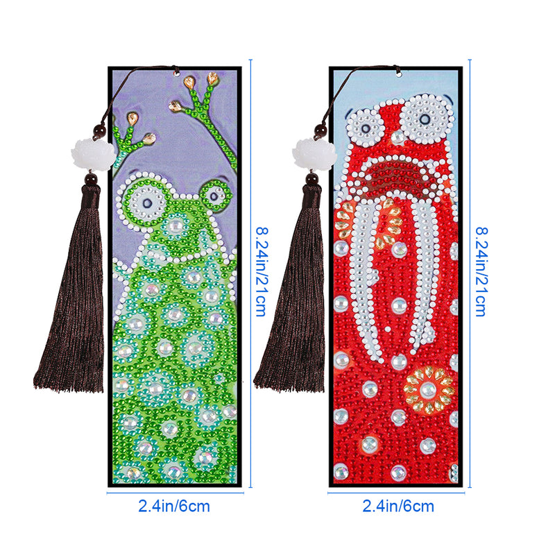 2Pcs Cartoon Frog and Rabbit Leather Bookmark Diamond Painting Kits